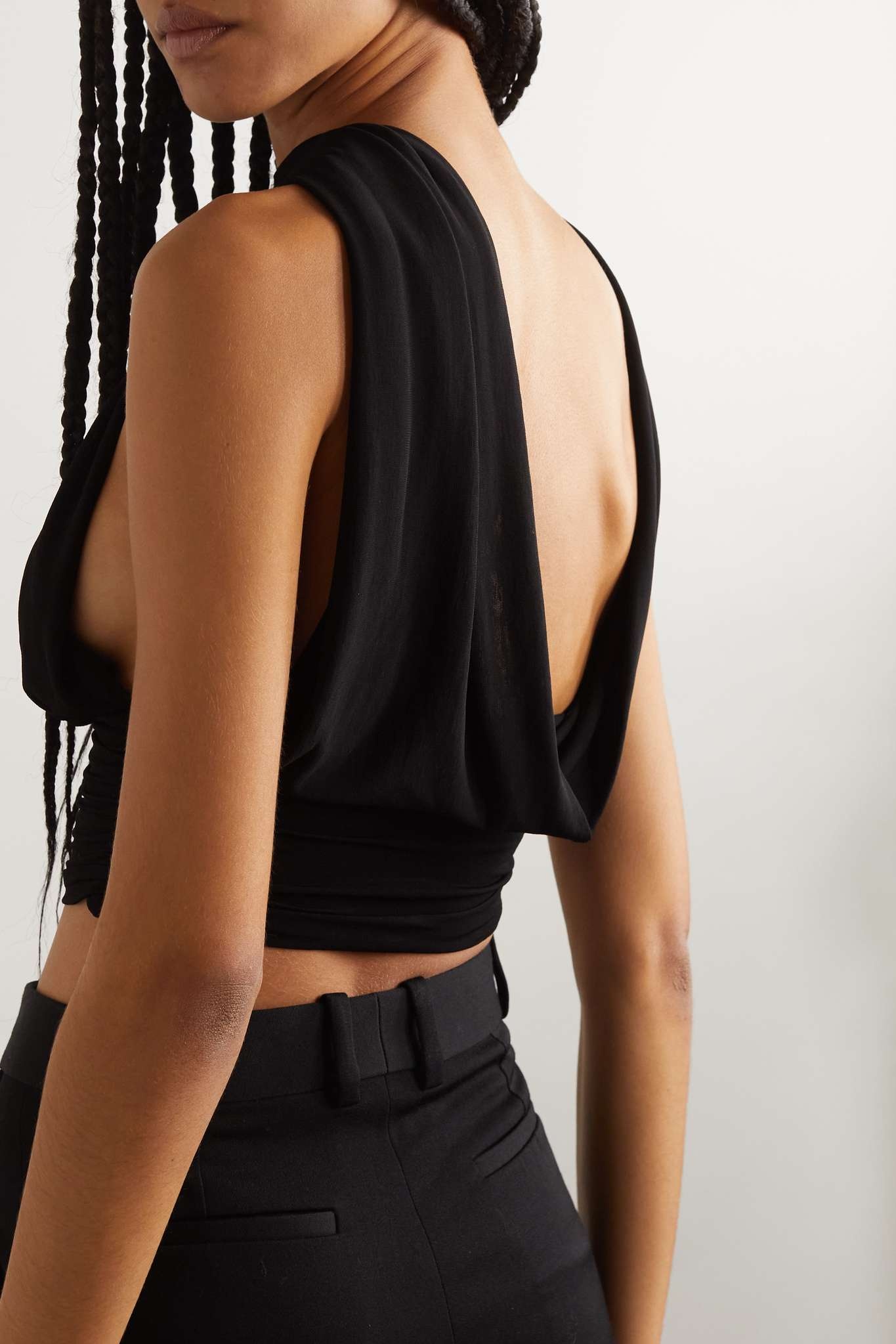 Open-back cropped draped stretch-jersey top - 4