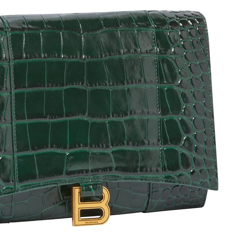 Women's Hourglass Gusset Pouch Crocodile Embossed  in Forest Green 7
