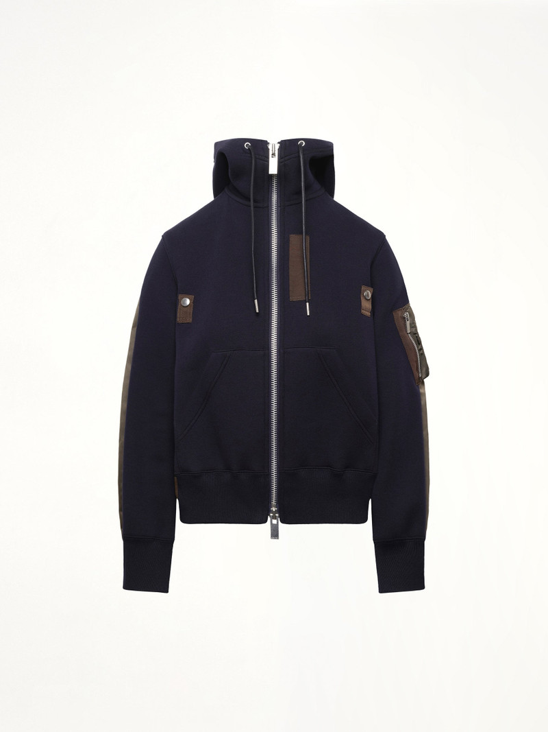 sacai Sponge x Nylon Twill Hoodie in Navy/Dark Khaki outlook