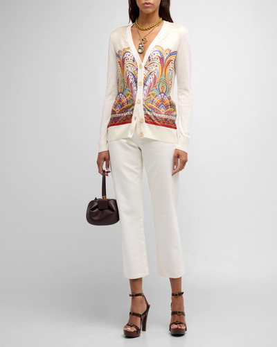 Etro Engineer-Print Silk Panel V-Neck Knit Cardigan outlook