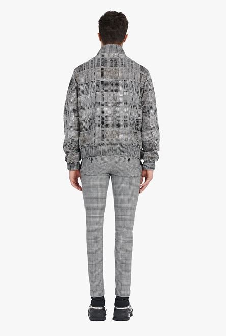 Glen plaid bomber jacket in silver rhinestones - 3
