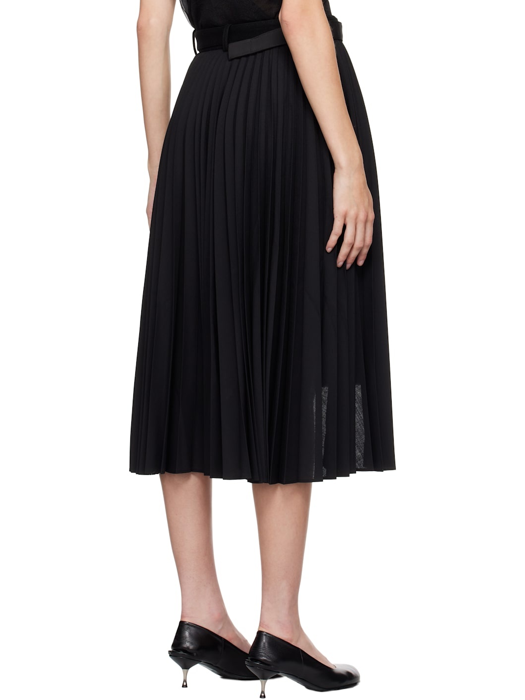 Black Suiting & Wool Melton Midi Skirt - 3