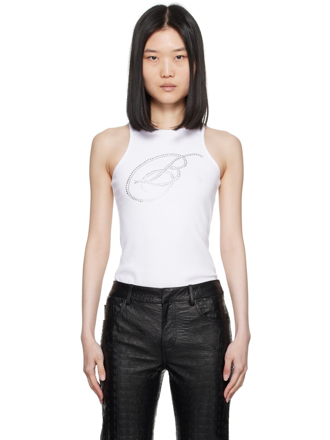 White Crystal-Cut Logo Tank Top - 1