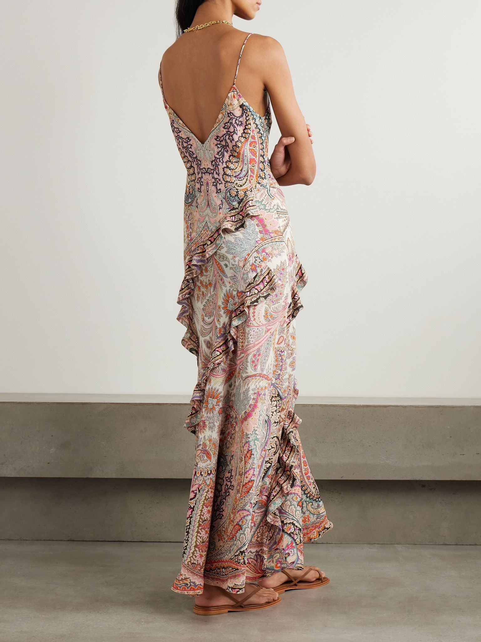 Ruffled printed georgette midi dress Baby pink - 3