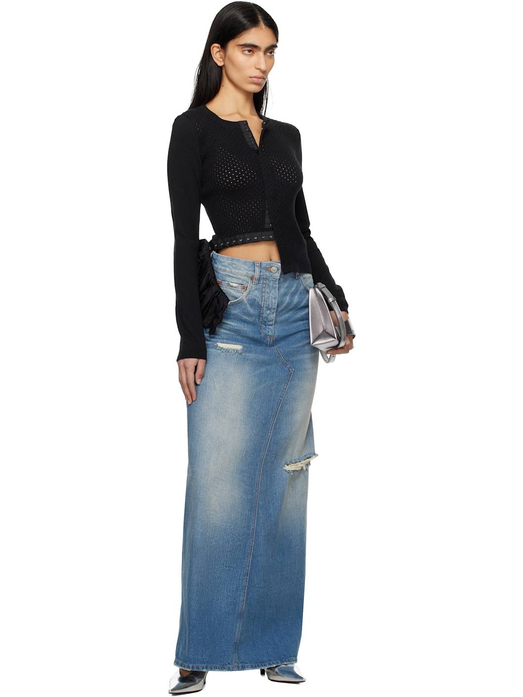 Blue Denim Twisted Maxi Skirt - 4