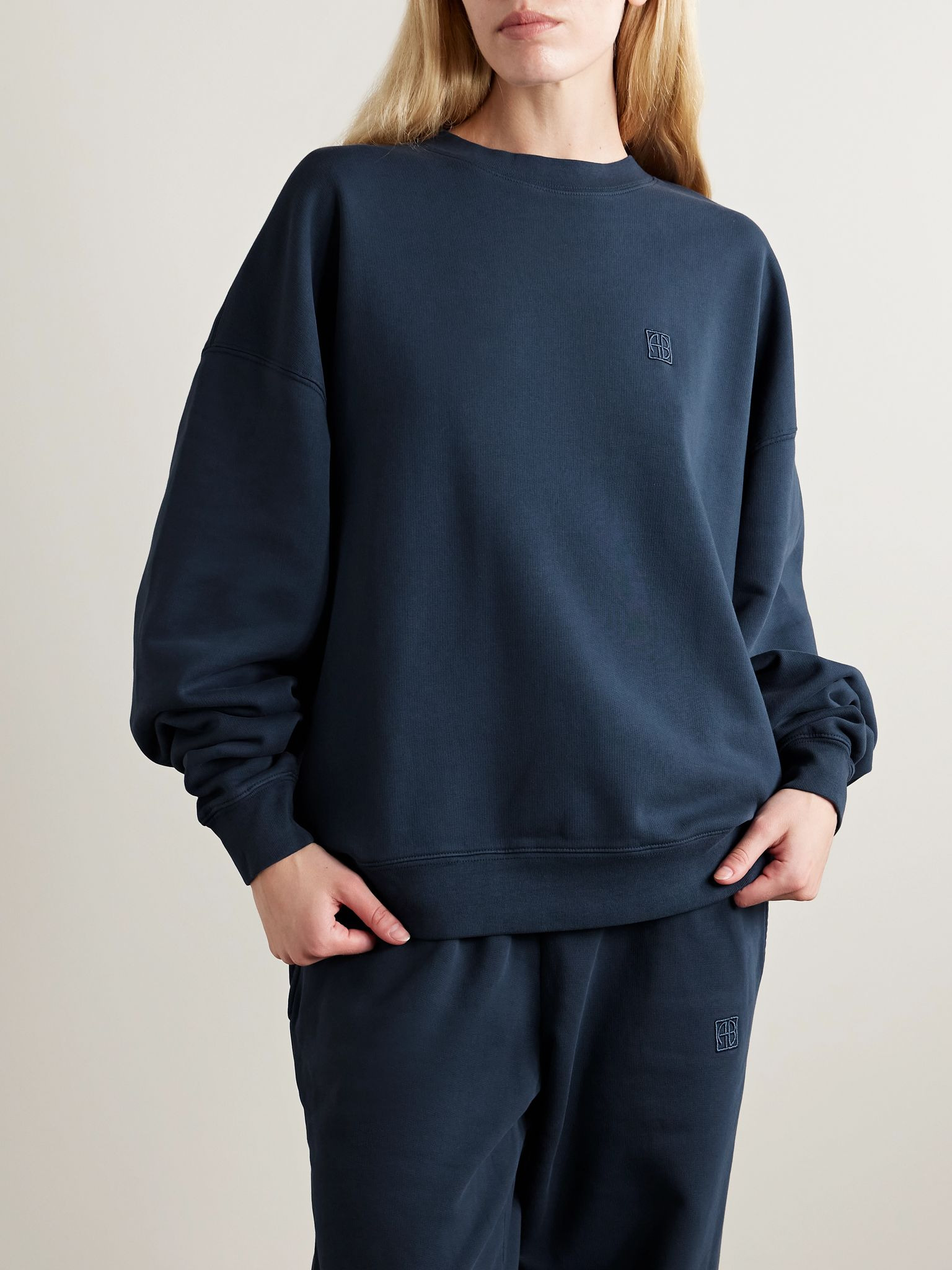 Miles embroidered cotton-jersey sweatshirt Navy - 3