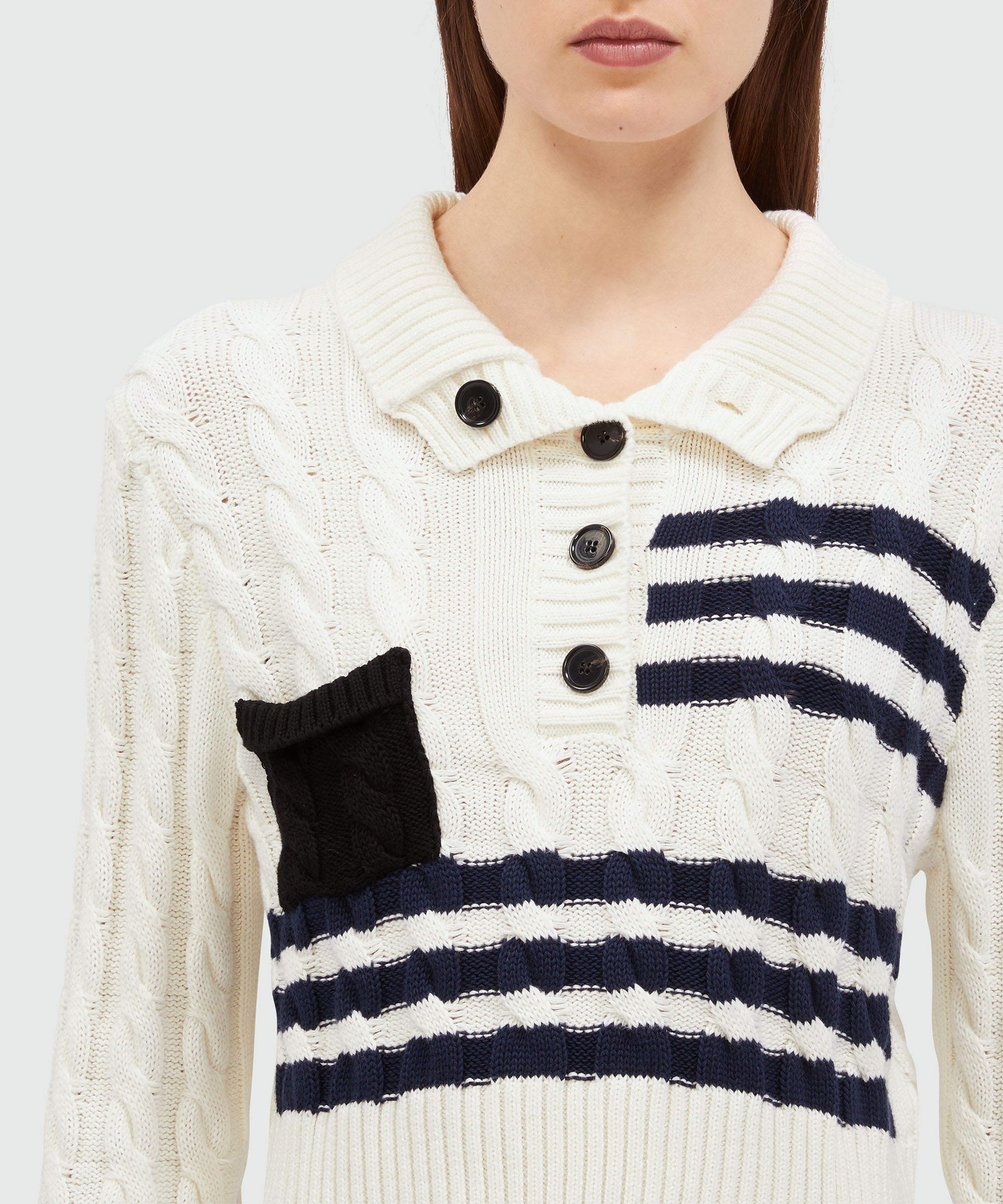 Cable cotton sweater with striped pattern - 5