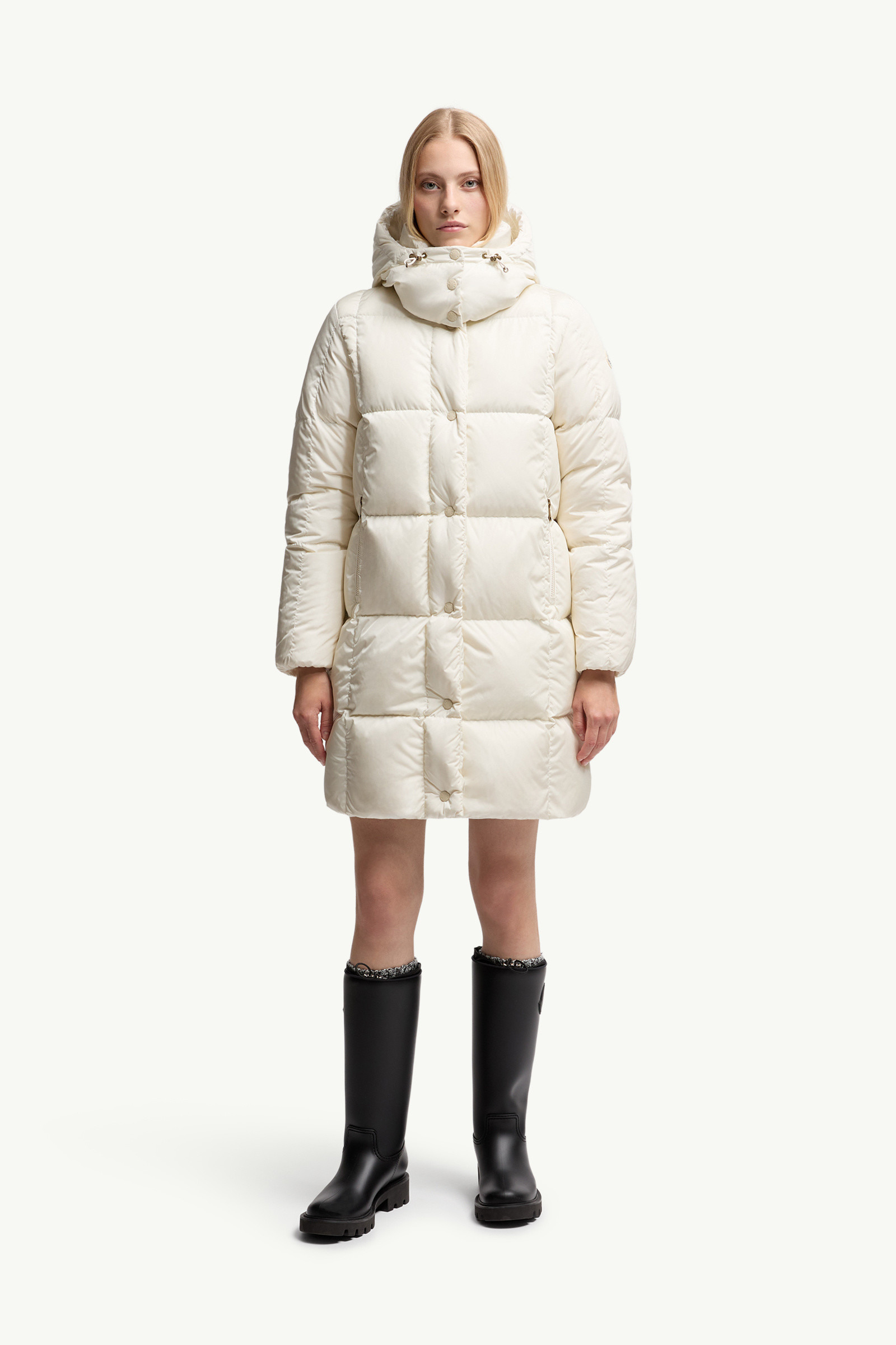 Litte Square-Quilted Hooded Long Down Jacket - 3