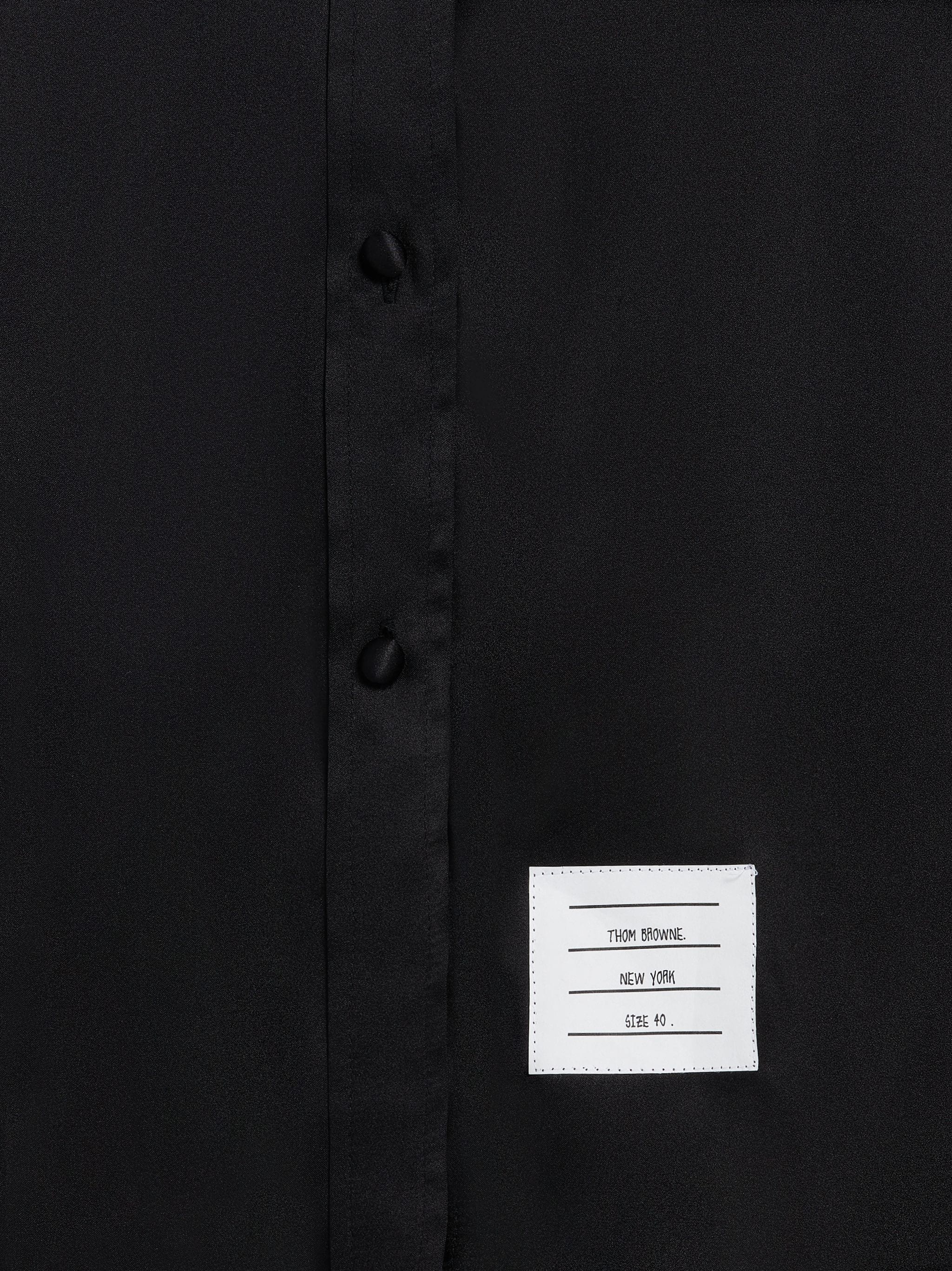 Black Double Face Satin Silk Round Collar Classic Long Sleeve Shirtdress - 5