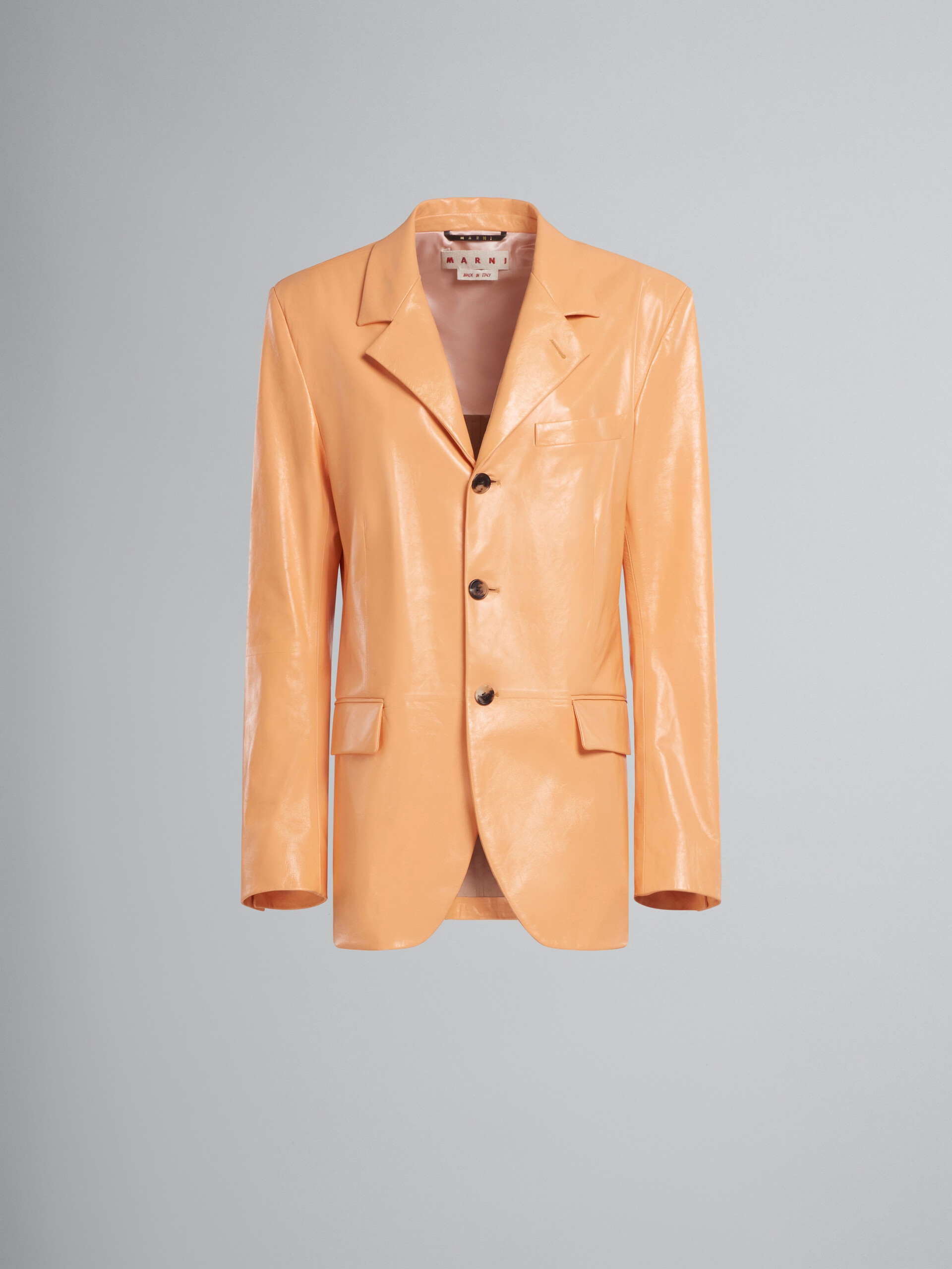 ORANGE SINGLE-BREASTED LEATHER BLAZER - 1