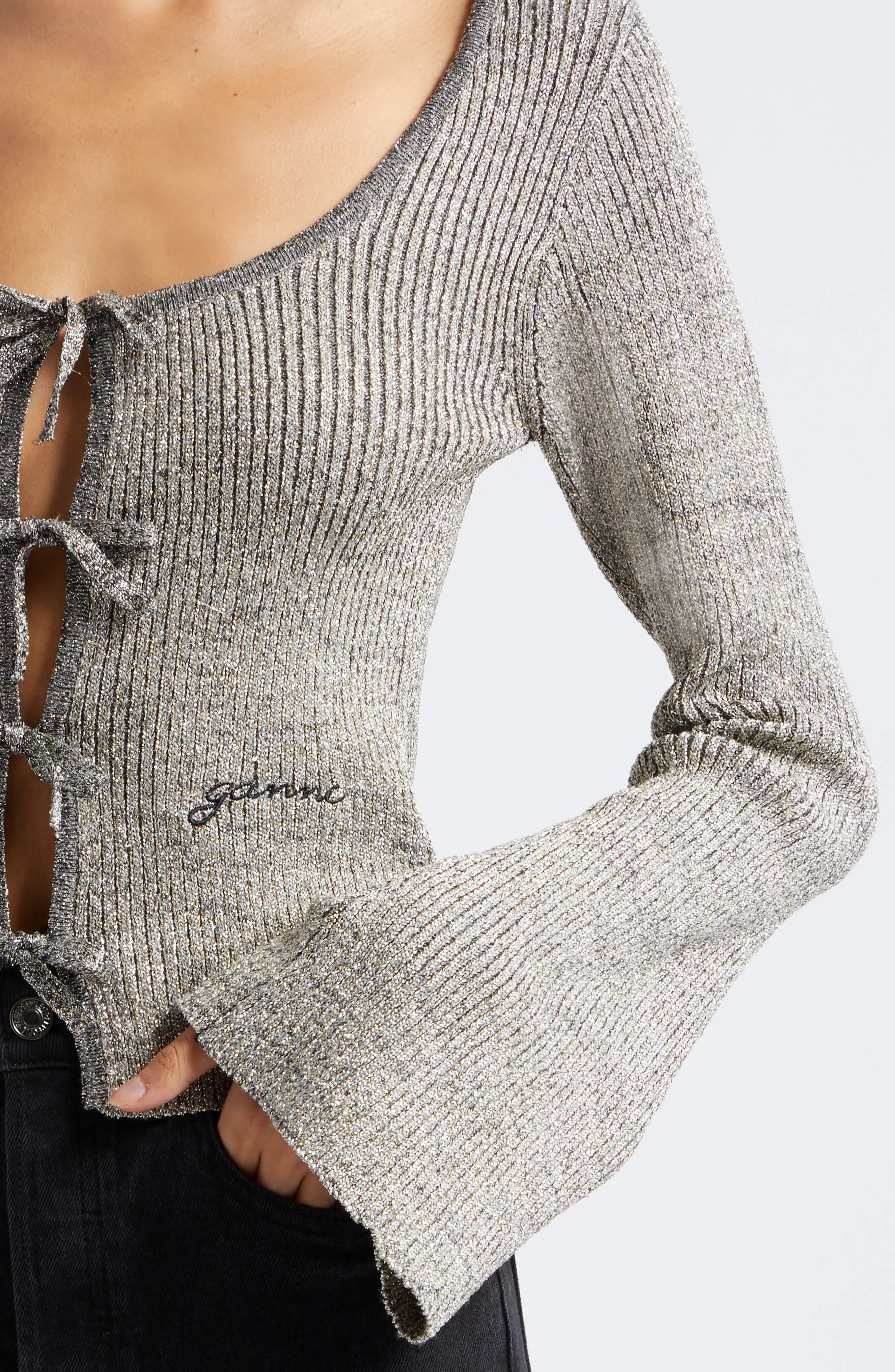 GANNI Sparkle Rib Crop Sweater nordstrom REVERSIBLE