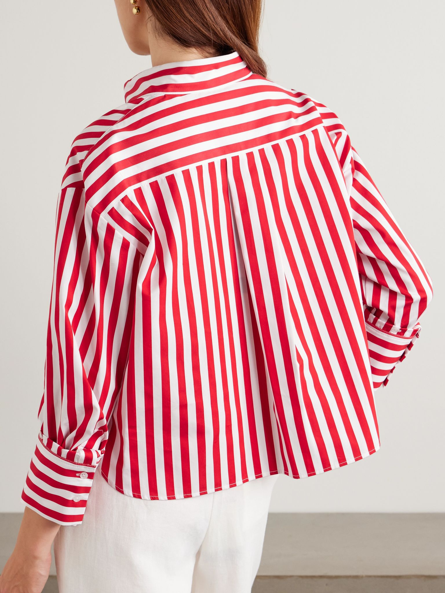 J.D. striped cotton-poplin shirt Red - 3