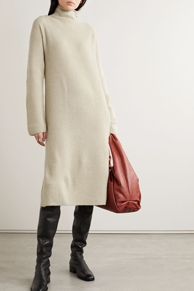 The Row Moa ribbed wool and cashmere-blend turtleneck midi dress outlook