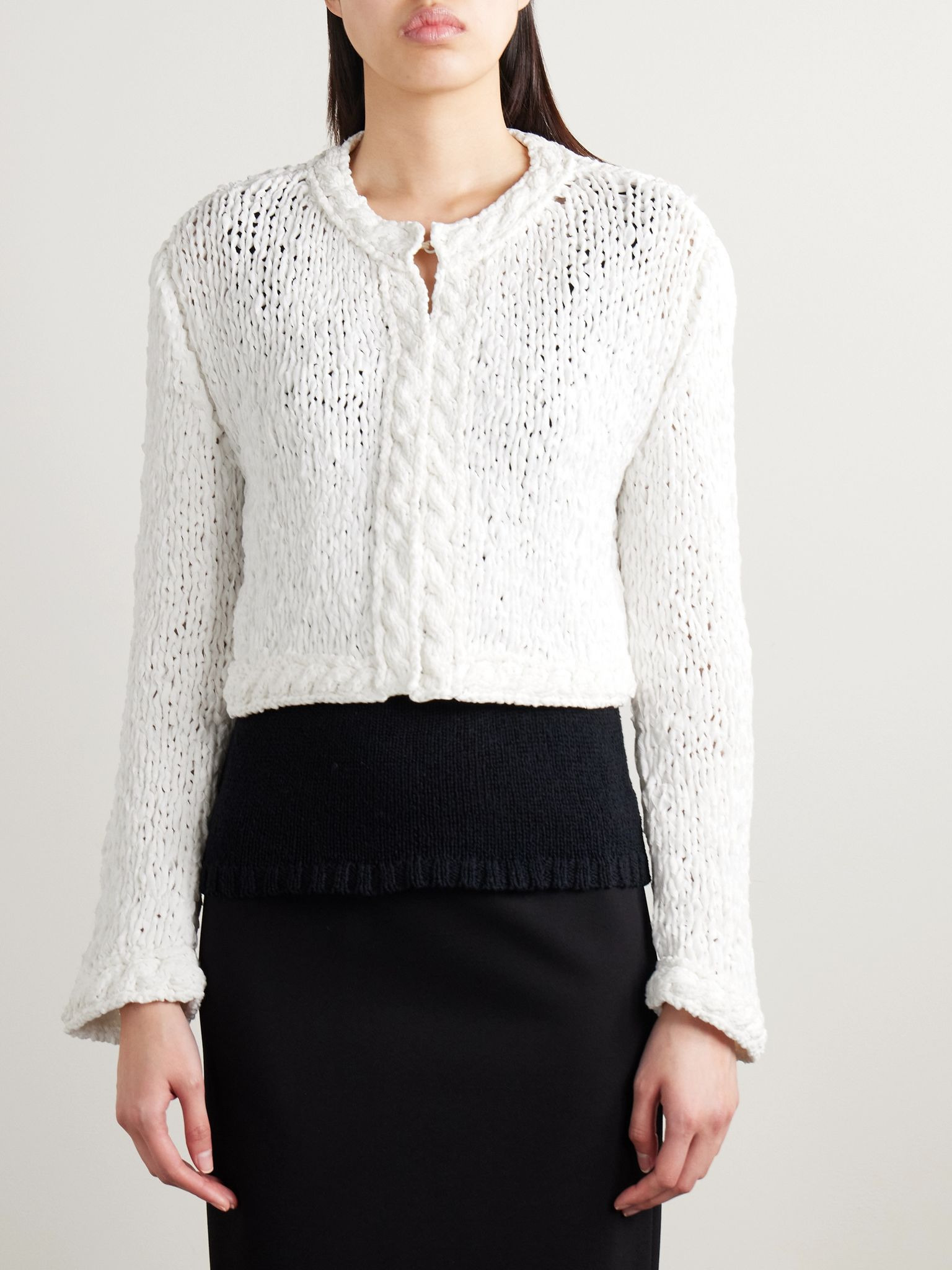 Genevieve cropped open-knit cotton-blend cardigan White - 3