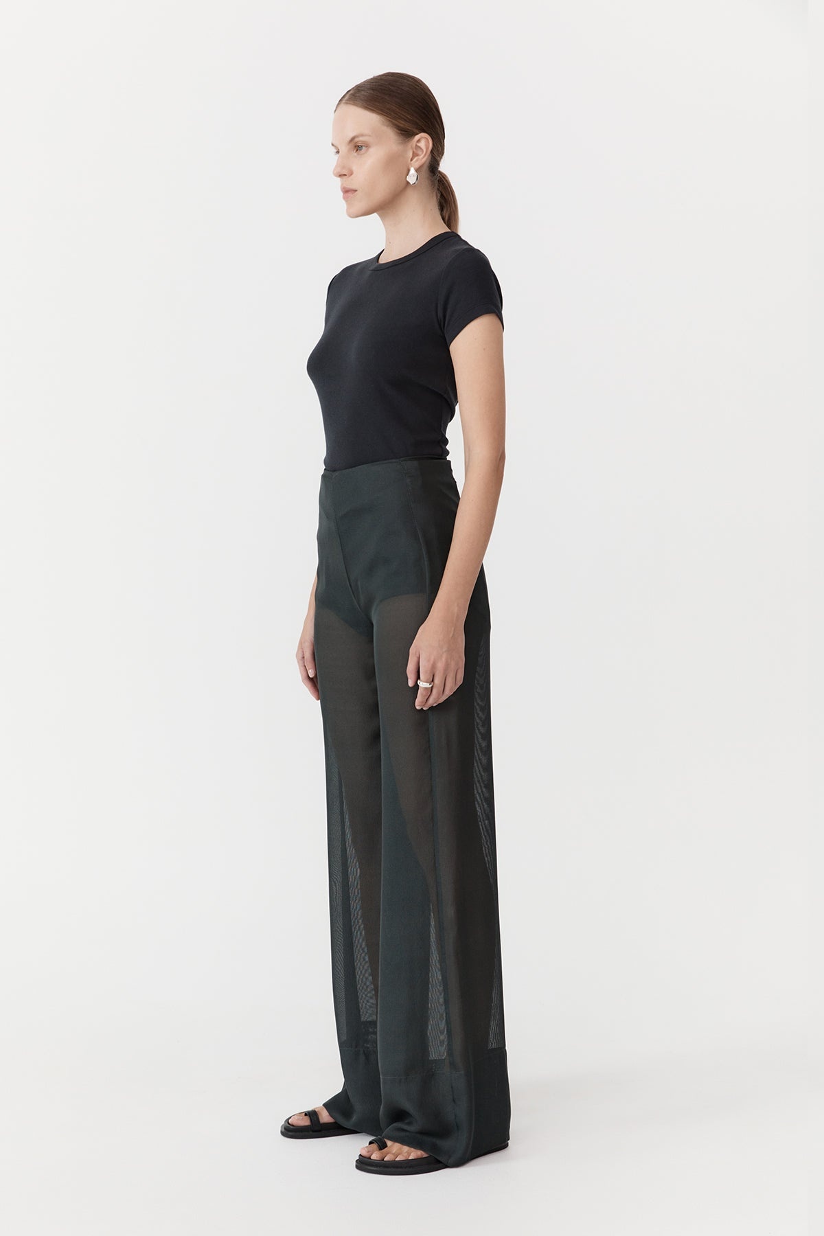 Sheer Silk Gauze Pants - Soot - 3