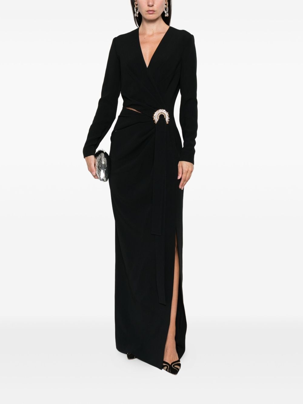 crystal-embellished wrap maxi evening dress - 2