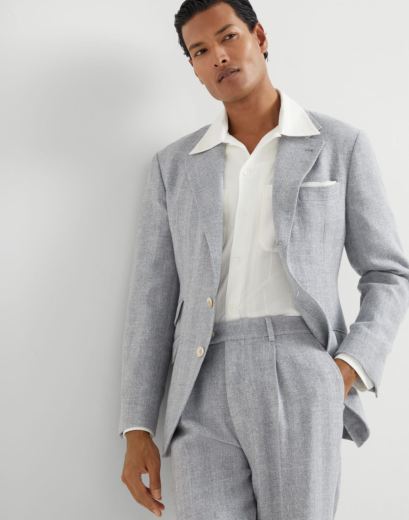Linen, silk, wool and cotton textured stripe diagonal deconstructed Cavallo blazer - 4