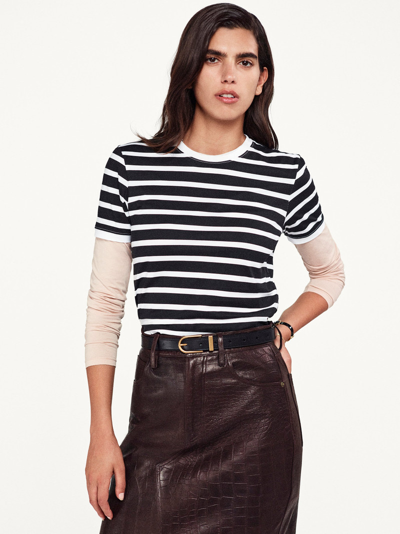 FRAME Striped Baby Tee in Black Multi outlook