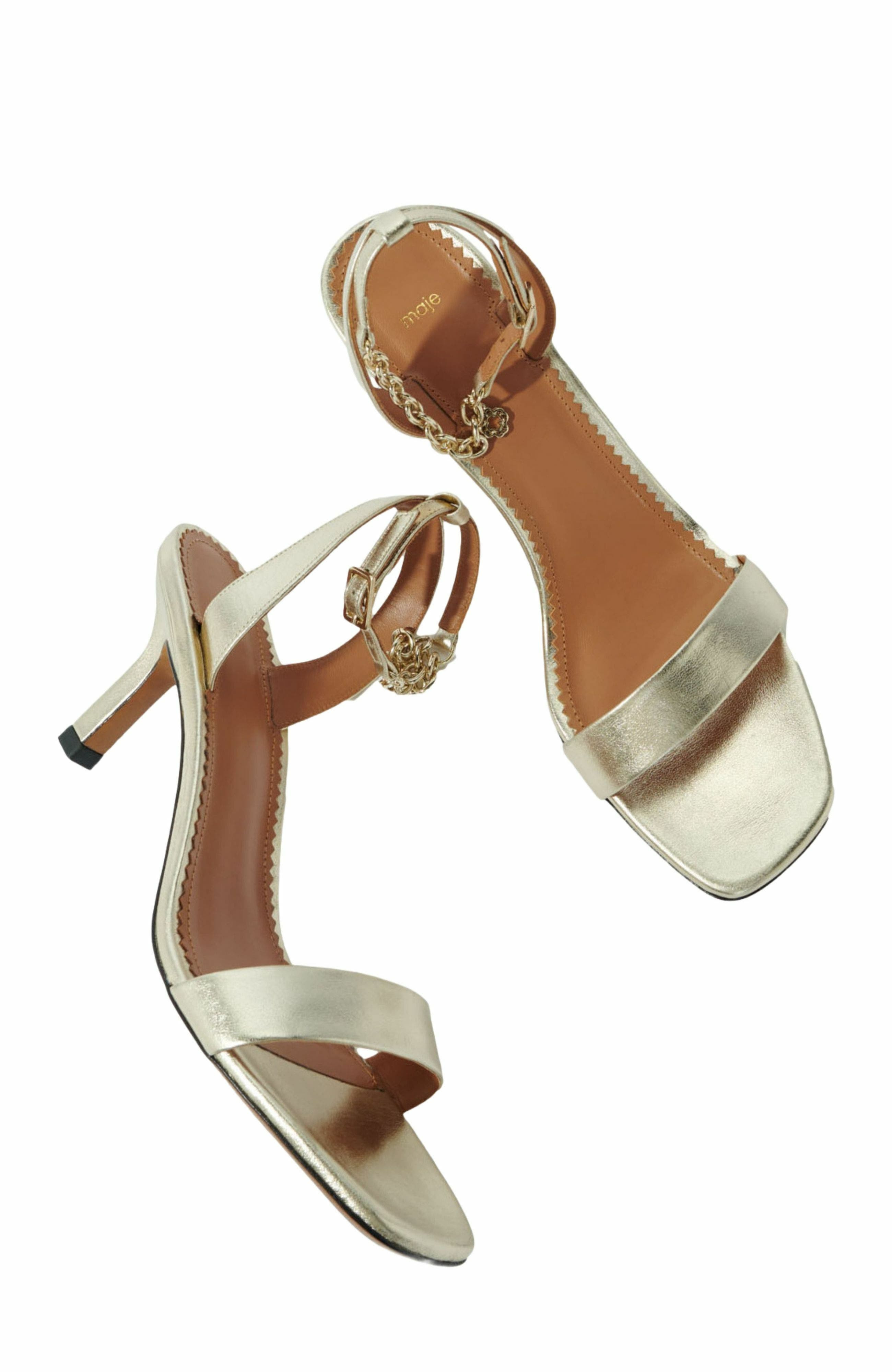 maje Gold metallic leather sandals in Light Gold at Nordstrom - 3