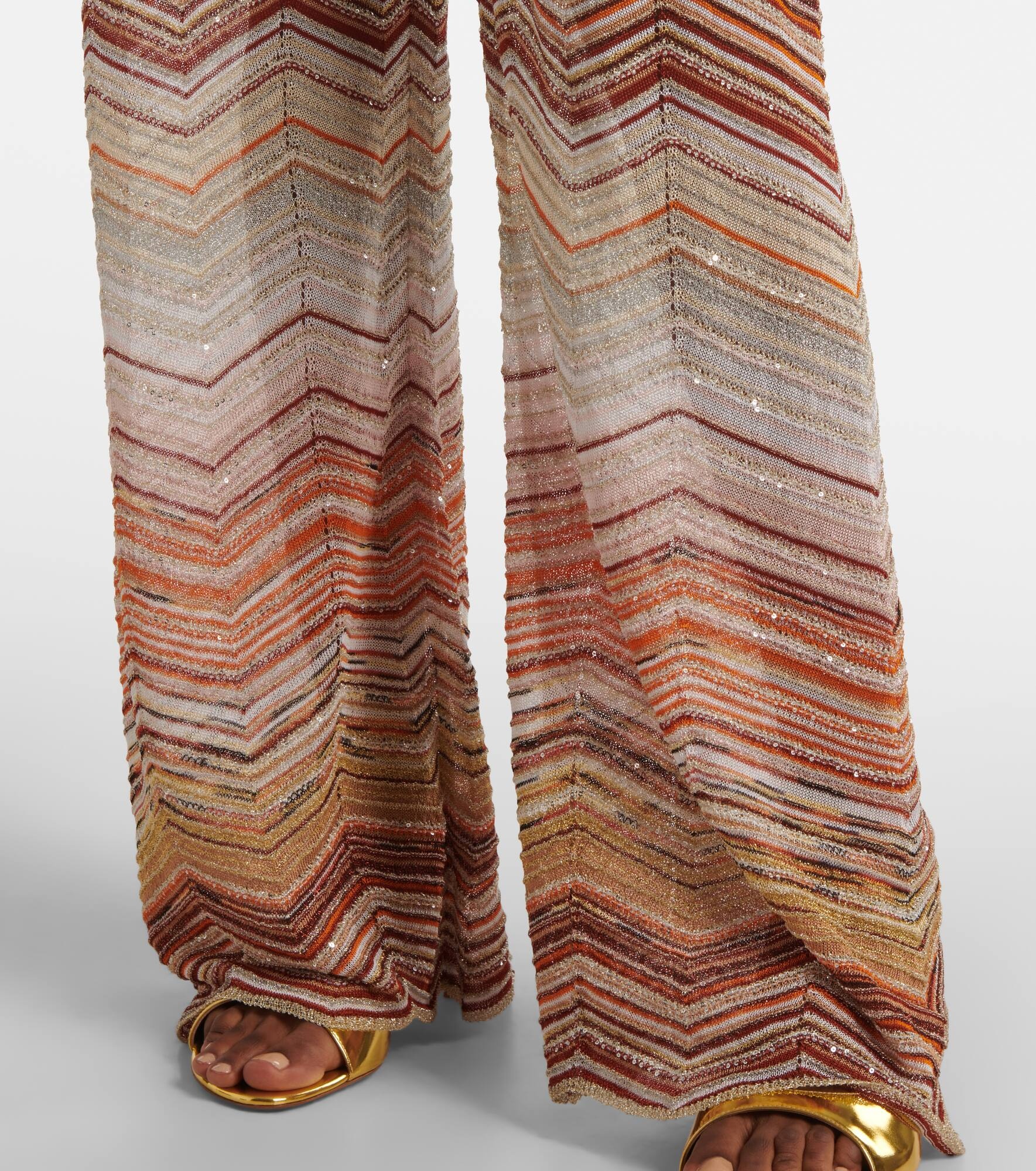 Zigzag cotton-blend lamé wide-leg pants - 5