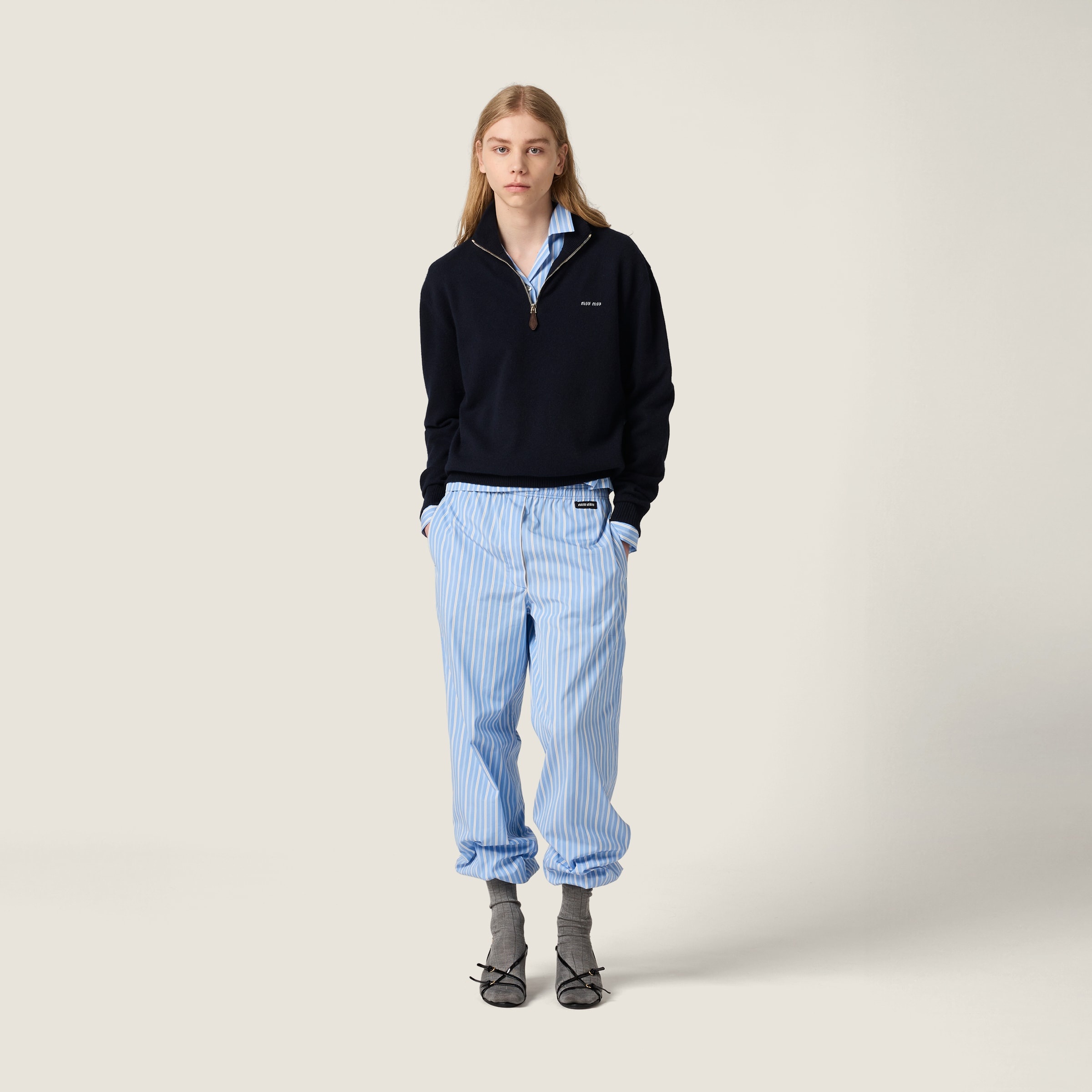 Striped poplin pajama shirt - 6