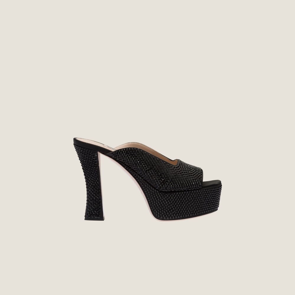 Satin platform sandals with crystals - 2
