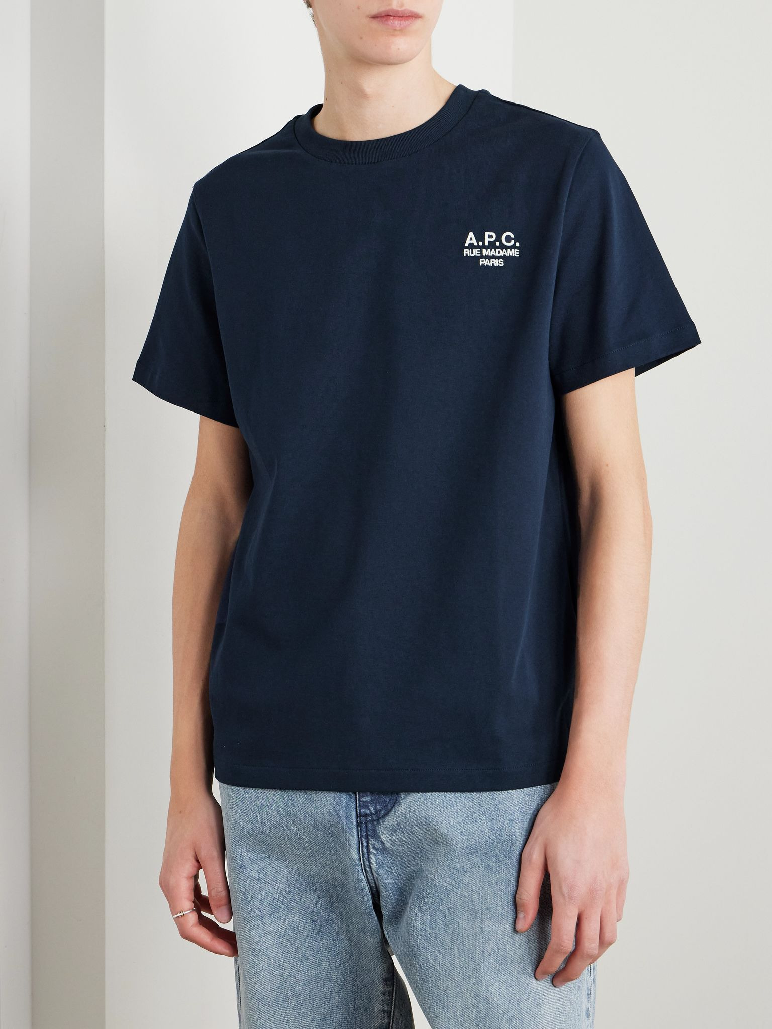 Logo-Embroidered Cotton-Jersey T-Shirt Navy - 3