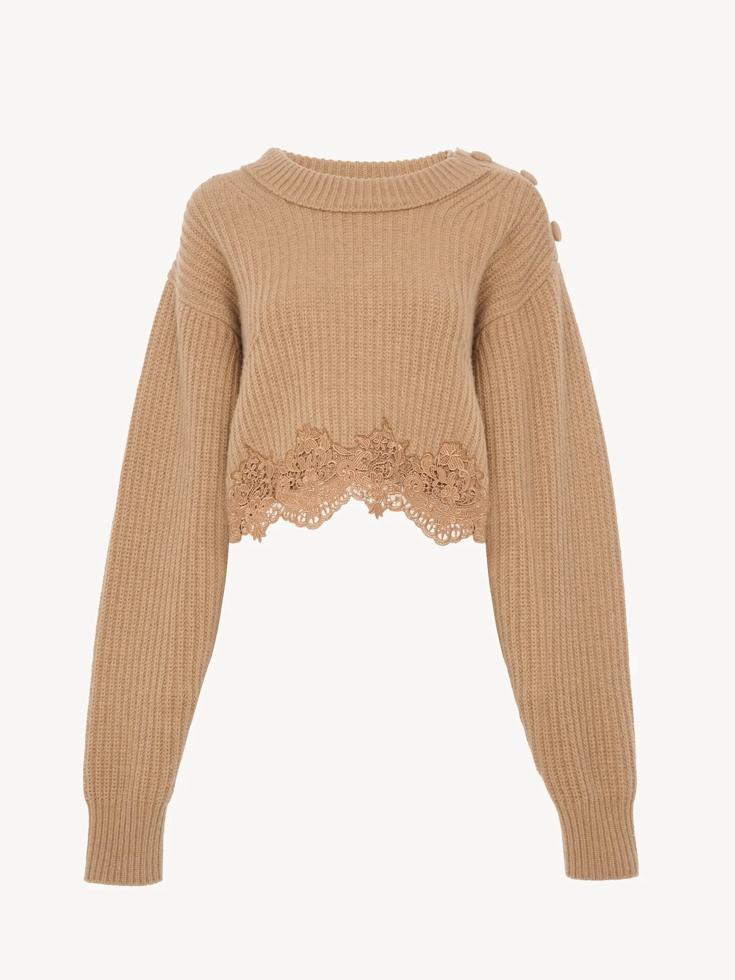 CROPPED MOCK-NECK SWEATER IN A WOOL AND CASHMERE KNIT & LACE - 1