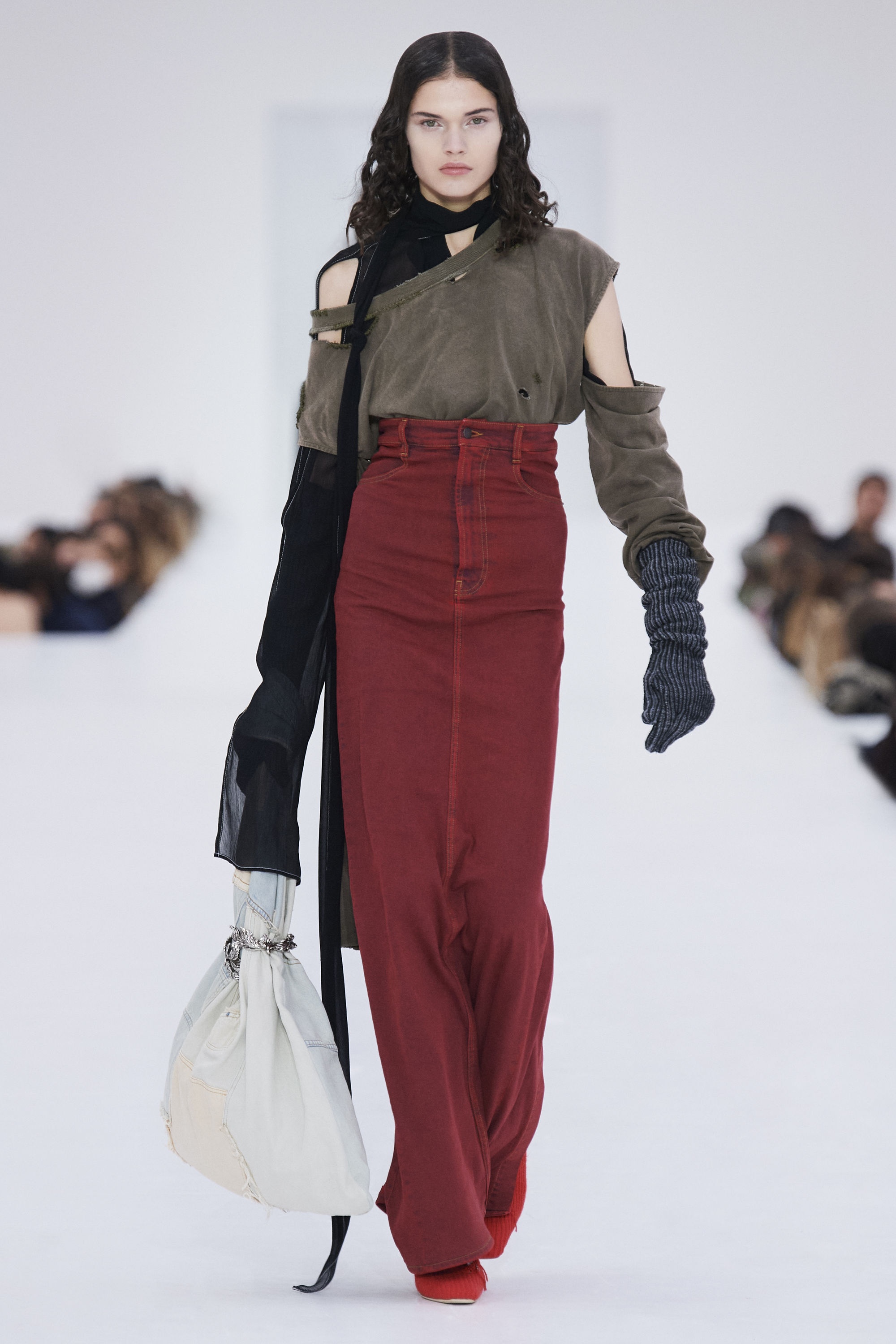 High waist denim maxi skirt - Bright Red - 3