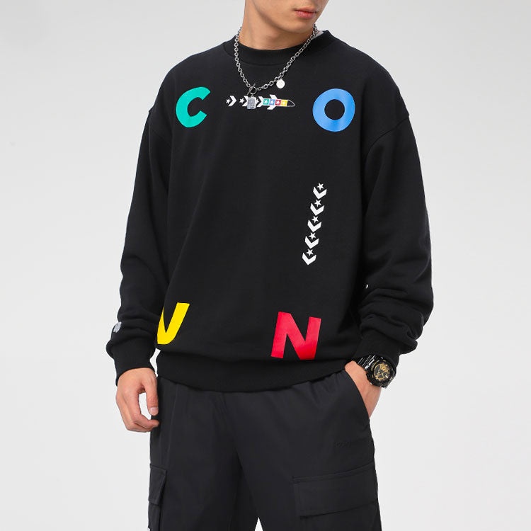 Converse Sports Contrast Letter Print Crew Neck Sweatshirt 'Black' 10022414-A01 - 4
