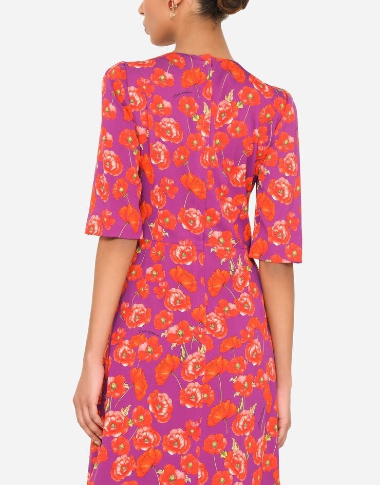 Poppy-print charmeuse midi dress - 5