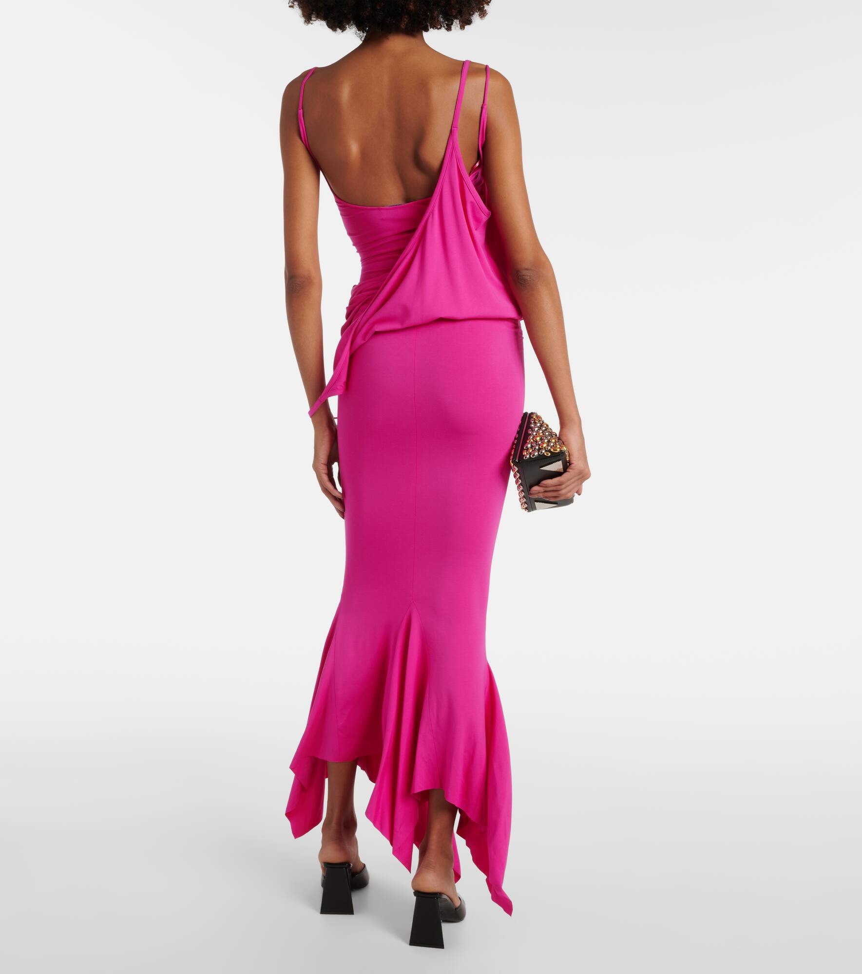 Draped asymmetric jersey midi dress - 3