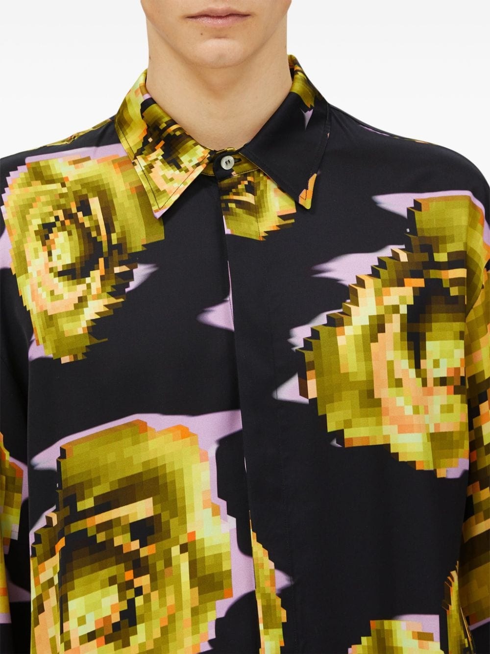 pixelated rose print shirt - 5