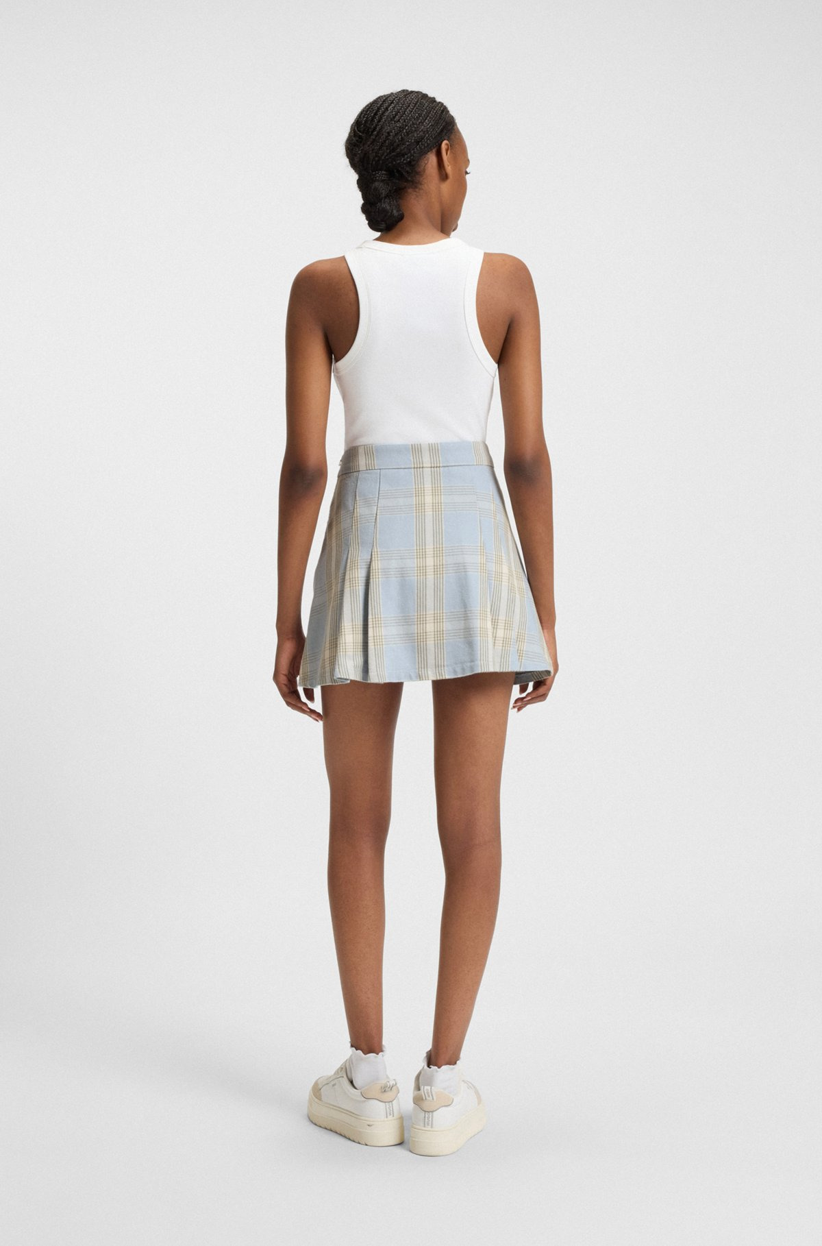 PLEATED MINI SKIRT IN CHECKED COTTON TWILL - 4