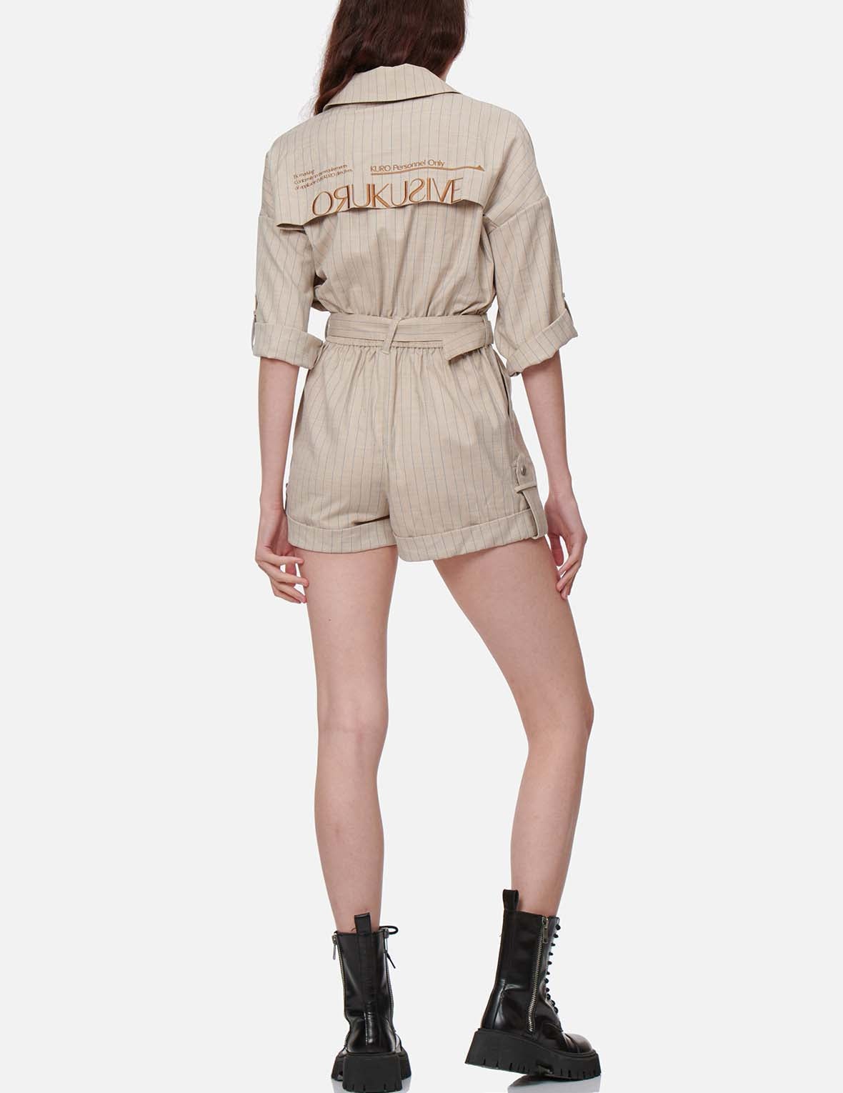 Stripe-pattern Belted Jumpsuit - 5