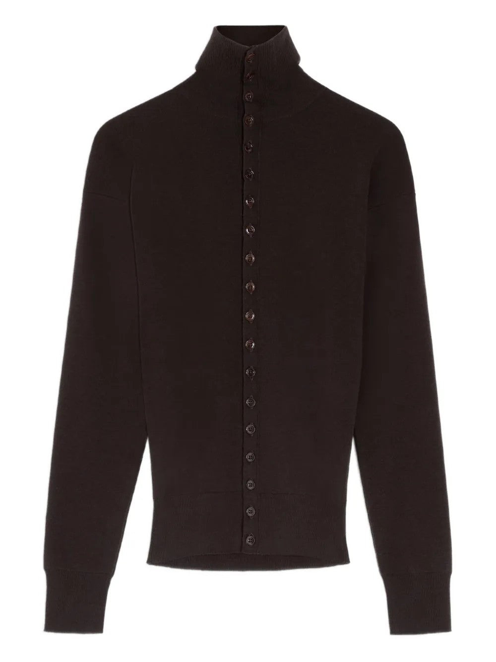 BUTTONED FITTED CARDIGAN (AUBERGINE) - 1