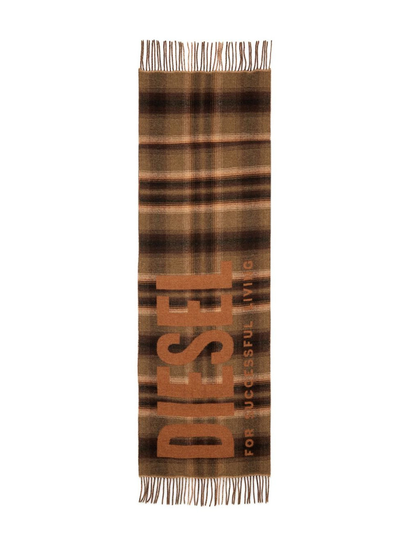 check-pattern fringed-edge scarf 1