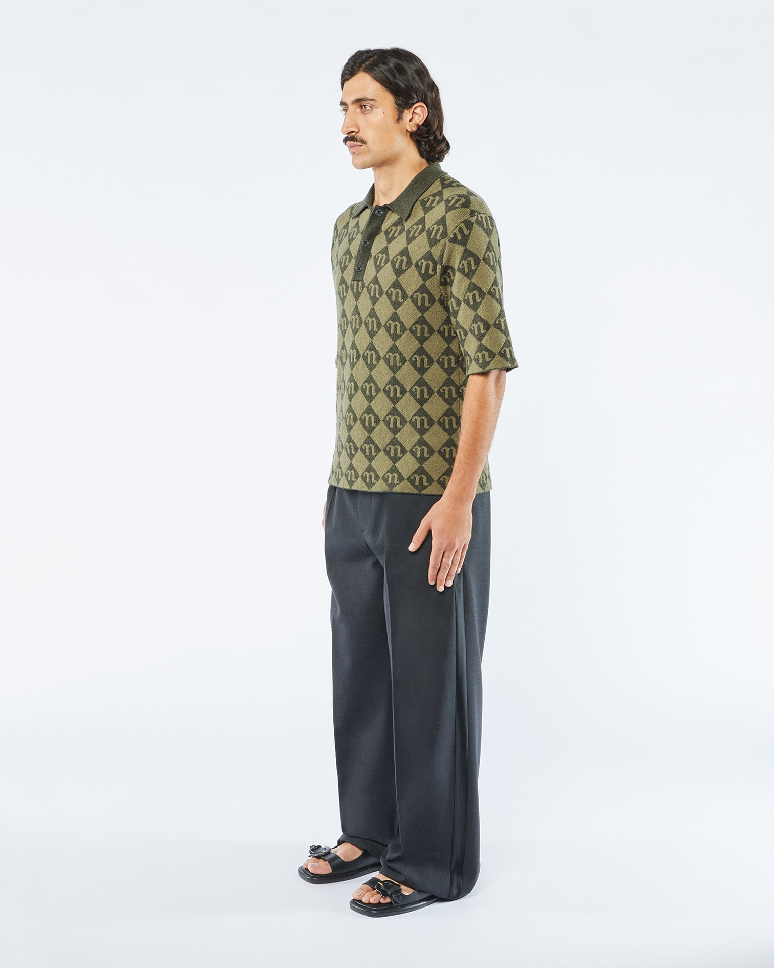 CARVER - Terry-knit polo shirt- Asphalt/khaki - 3
