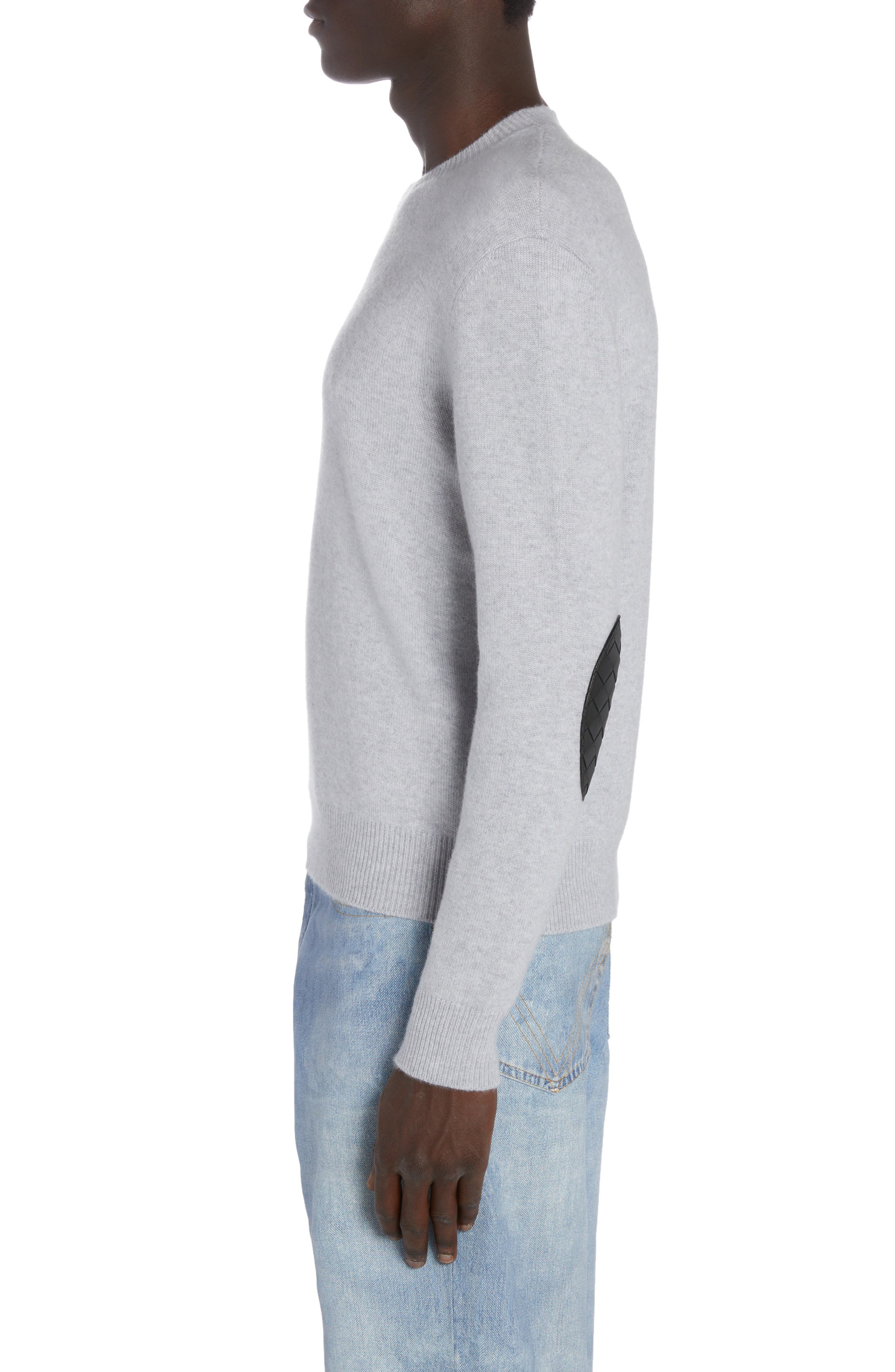 Intrecciato Leather Patch Cashmere Blend Crewneck Sweater - 4