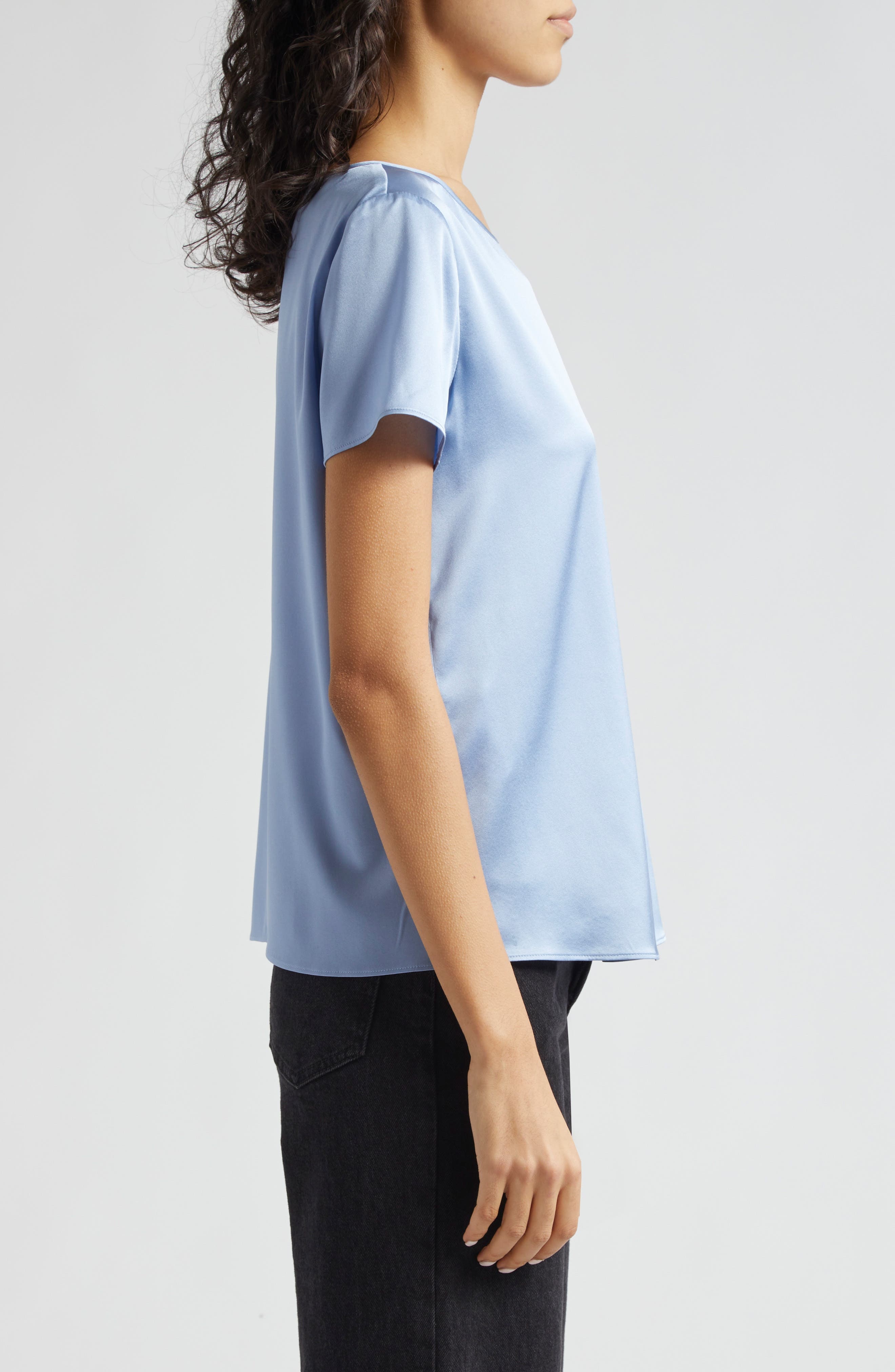 Emporio Armani Silk Satin T-Shirt in Solid Light/Pastel Blue at Nordstrom - 3
