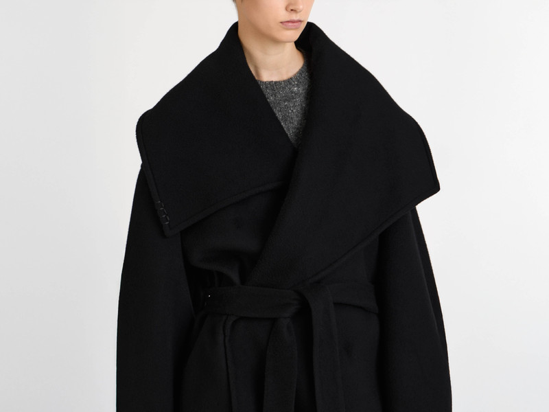 WOMENS LONGLINE WRAP FRONT COAT IN BLACK 8