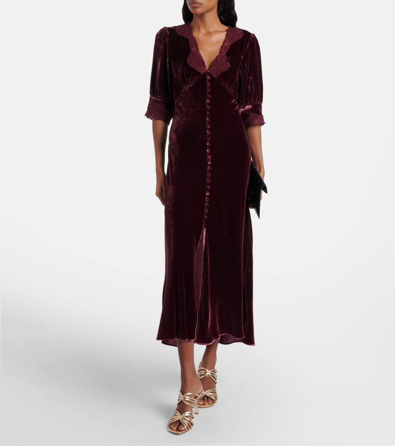 RIXO Simone lace-trimmed velvet midi dress outlook