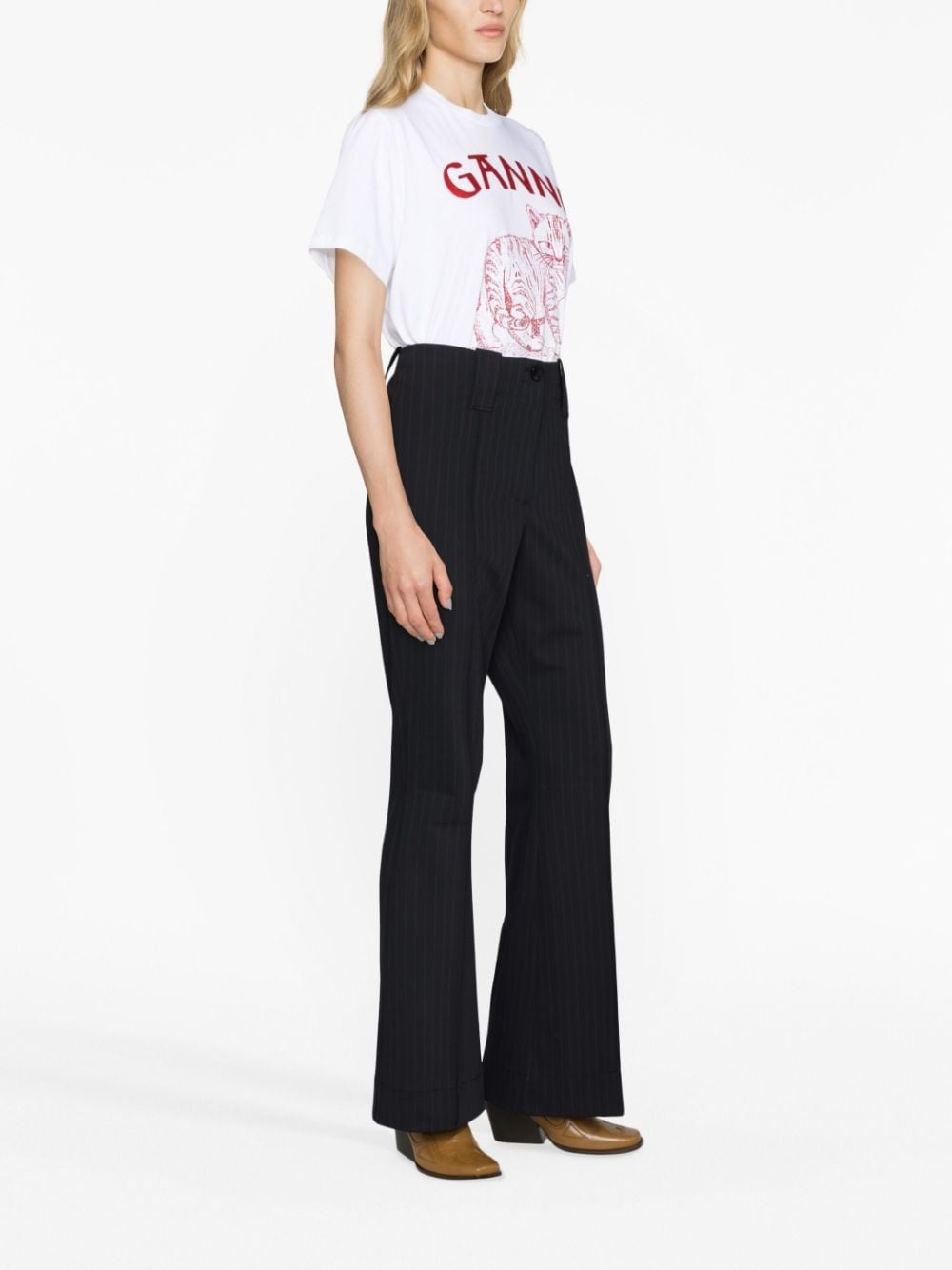 pinstripe-pattern flared trousers - 4