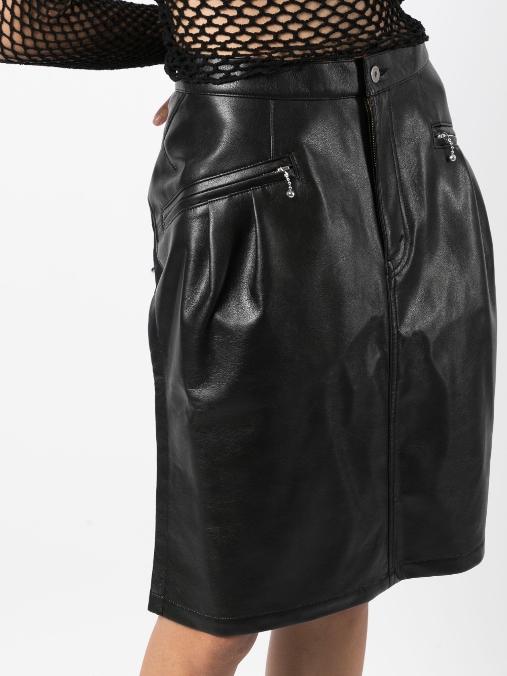 asymmetric draped leather skirt - 5