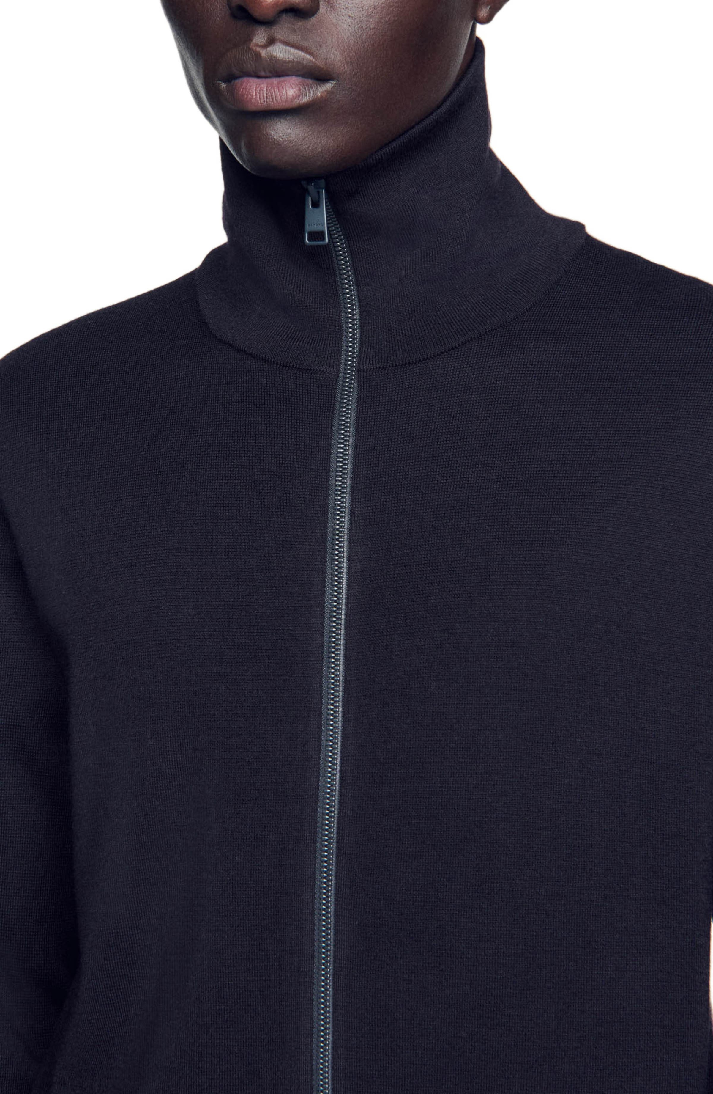 SANDRO Zip-up wool cardigan in Navy Blue at Nordstrom - 4