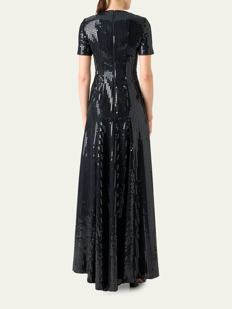 Short-Sleeve Corded Sequin Gown 3
