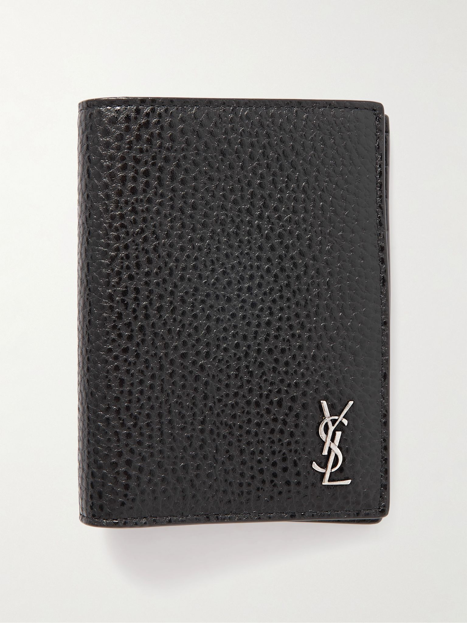 Tiny Cassandre Logo-Appliquéd Full-Grain Leather Bifold Wallet Black - 1