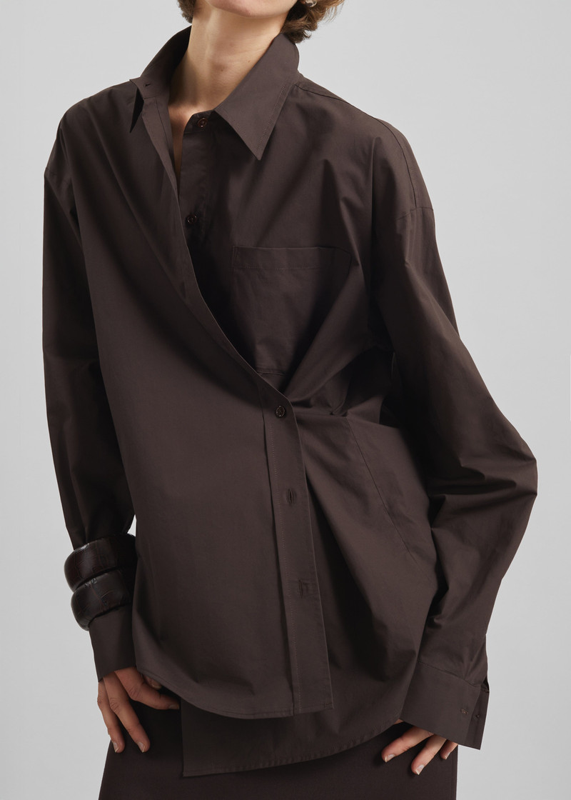 Ornella Side Button-Up Shirt - Brown 4