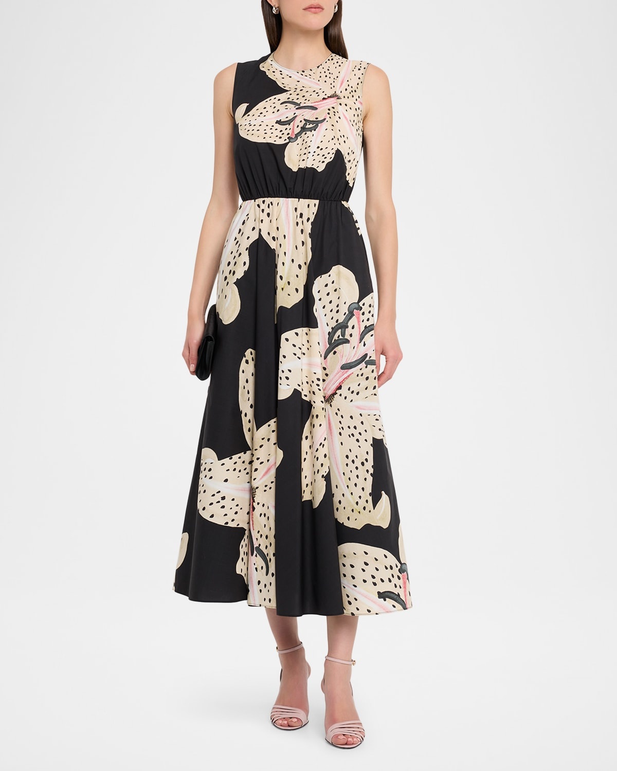 Flower-Print Popeline Sleeveless Midi Dress - 4