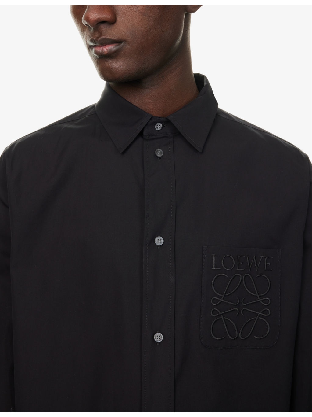 Brand-Embroidery Patch-Pocket Long-Sleeve Cotton Shirt - 5